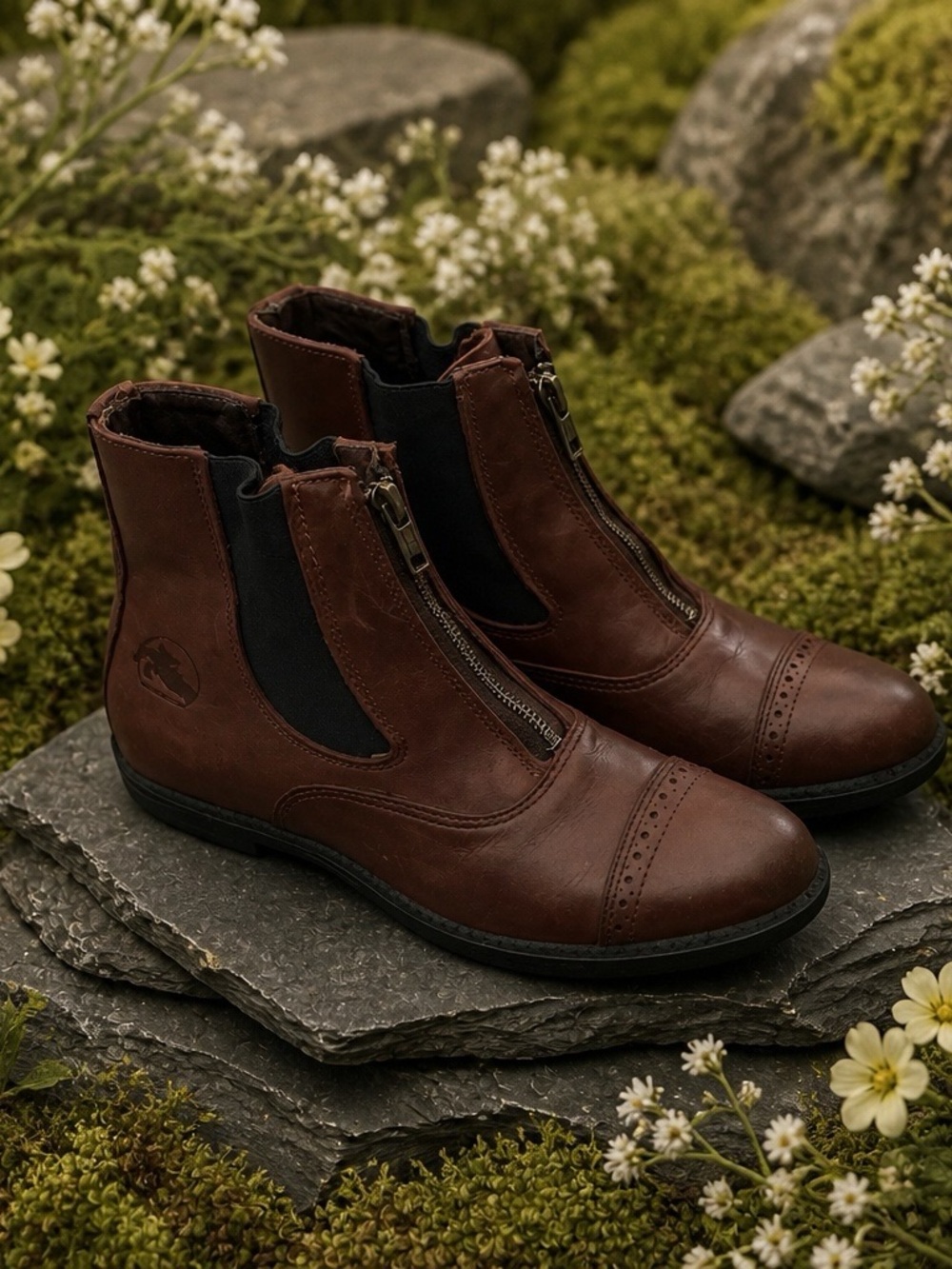 Brown Leather Zip Front Ankle Boots - 9.5